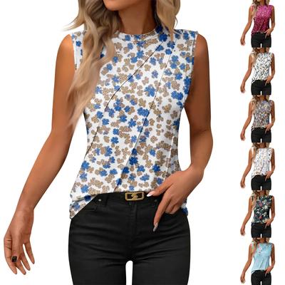 Ladies' Summer Fashionable Round Neck Casual Printed Striped Sleeveless Vest Shirt
