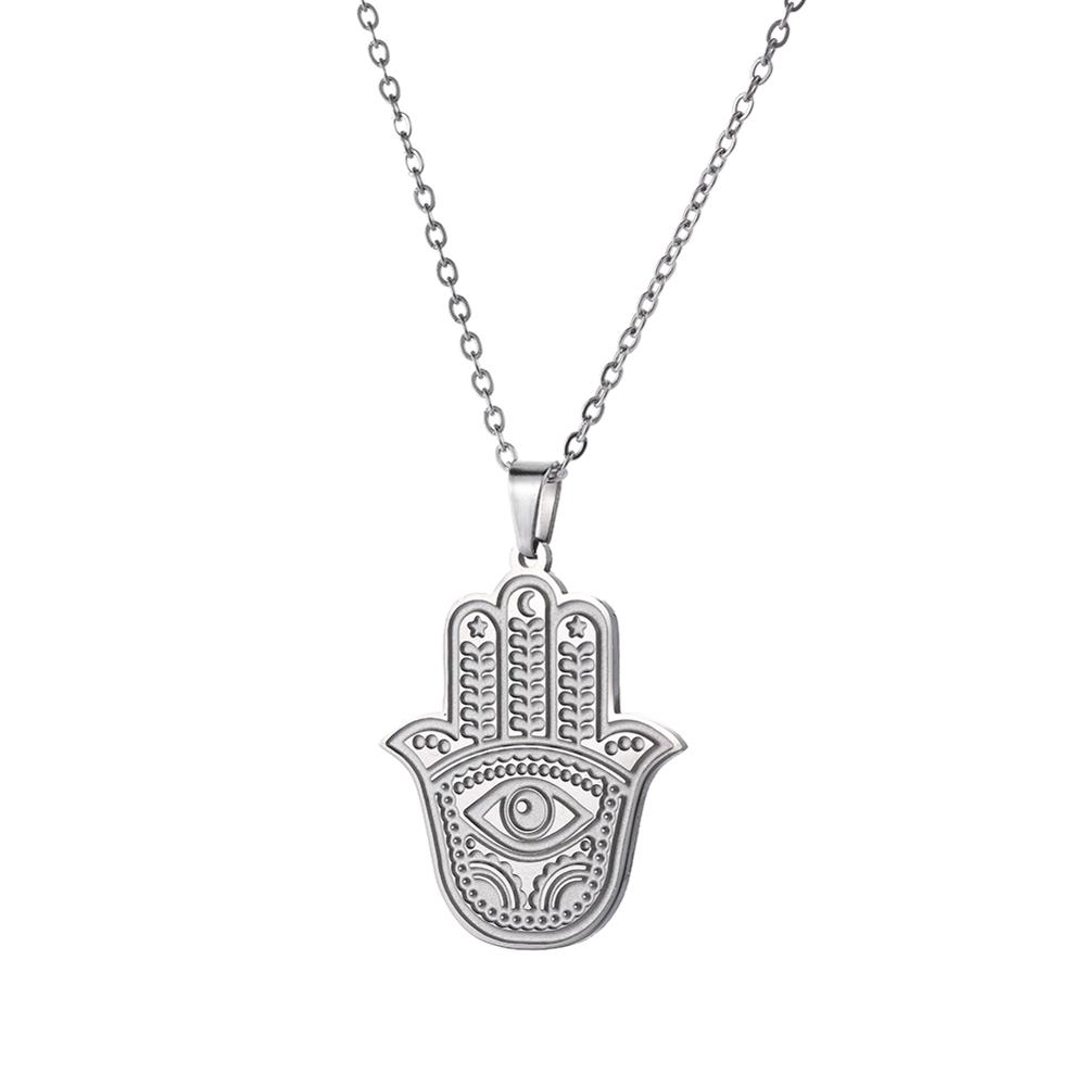 Lemegeton Hebrew Hamsa Fatima Hand Necklace Stainless Steel Judaica Women's Neck Chain Choker Lucky Protection Jewelry Gift