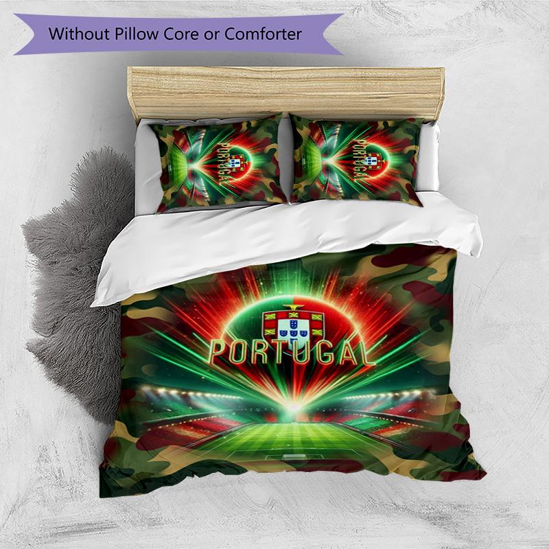 Set Biancheria da Letto Stampata Calcio Portogallo 3 Pezzi Set Copriletto Traspirante Accogliente come Regalo per la Casa Nuova o per le Feste