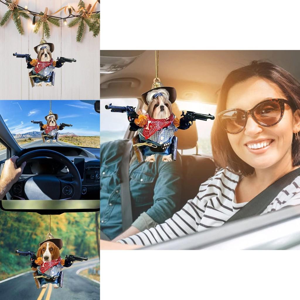 Acrylic Unique Dog Gun Car Ornament Festive Cartoon Style Decor For Auto Interiors