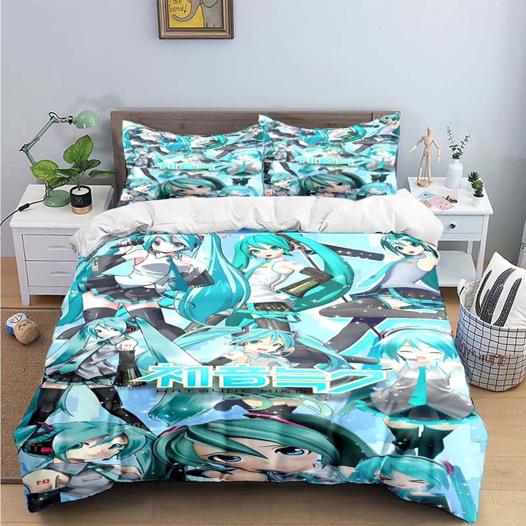 Comforter Cartoon Kawaii Virtual Singer H-Hatsune-Miku Bedding Sets Bed Supplies Set Bed Comforter Set Bedding Set Gift