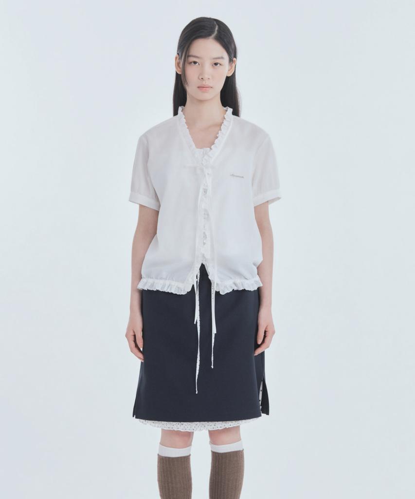 Mausolleum Dot Frill Layered Skirt - Navy