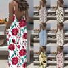 Damen Blumenmuster Spaghettiträger Rückenfrei Locker Maxikleid Lässig Sommer Strand Sonnenkleid