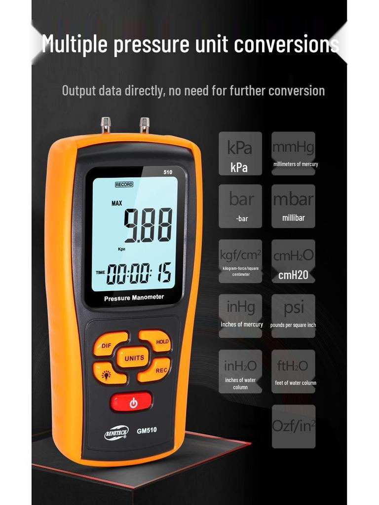 BENETECH Digital Differential Pressure and Vacuum Gauge for Gas and Wind