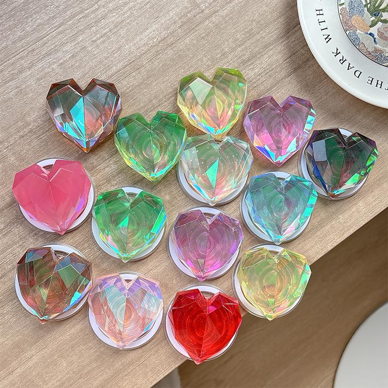 Vibrant Rhombus Heart Magnetic Phone Holder – Transparent, Adhesive, Portable, Perfect for Desktop Drama Viewing