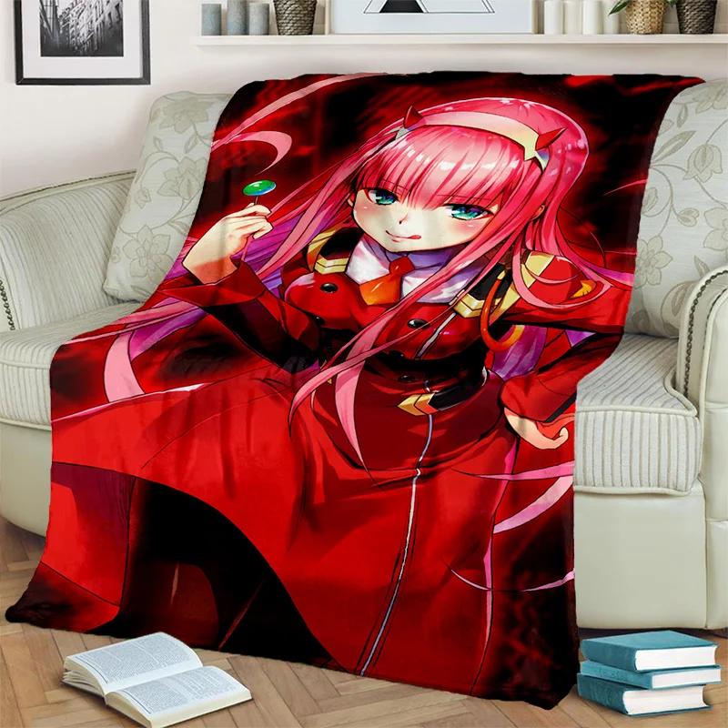 DARLING in The FRANXX Cartoon Zero Two Sexy dívčí deka, měkká přikrývka pro domácí ložnici Pohovka Pikniková deka pro děti