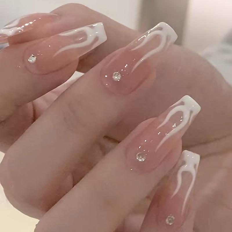 Wear nail piece White flame French rhinestone nail piece Removable fake nail press on nails