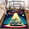Vintage UFO Alien Abduction Scene Carpet with Retro Car Design Suitable for Use As an Anti-slip for Living Room Bedroom Sofas