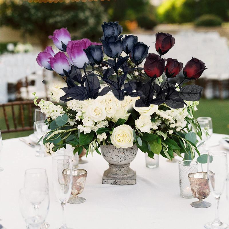1 Stück Realistische Seiden-Schwarze Rosen Fotografie Hintergrund Blumen Gothic Heimdeko Simulierte Schwarze Rose 36cm