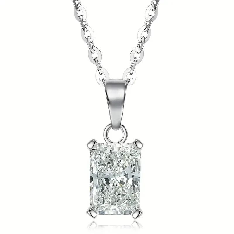 CAOSHI Simple Stylish Women's Pendant Necklace Silver Color Bright Rectangle Cubic Zirconia Accessories Daily Wear Girl Jewelry
