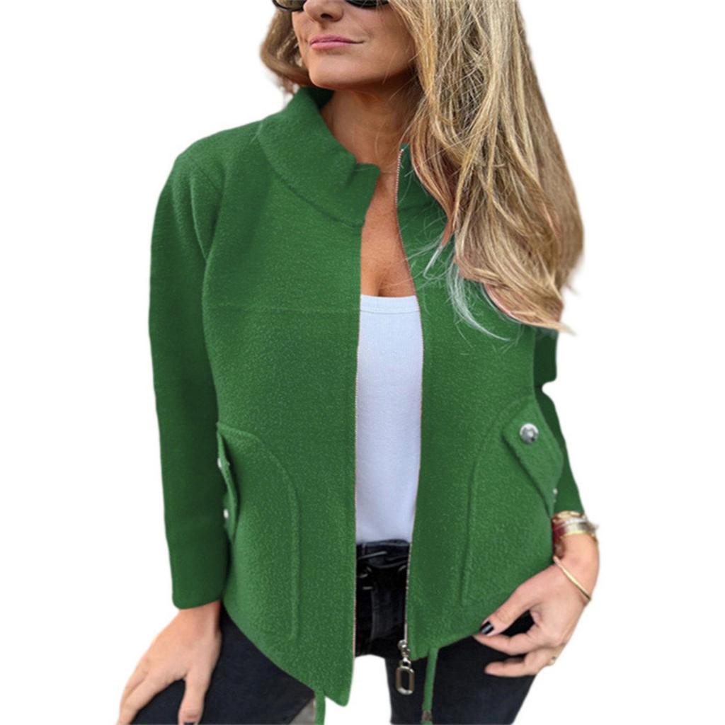 Fasjonabel Vinter Dame Casual Ull Revers Snøring Falsk Lomme Draktsjakke