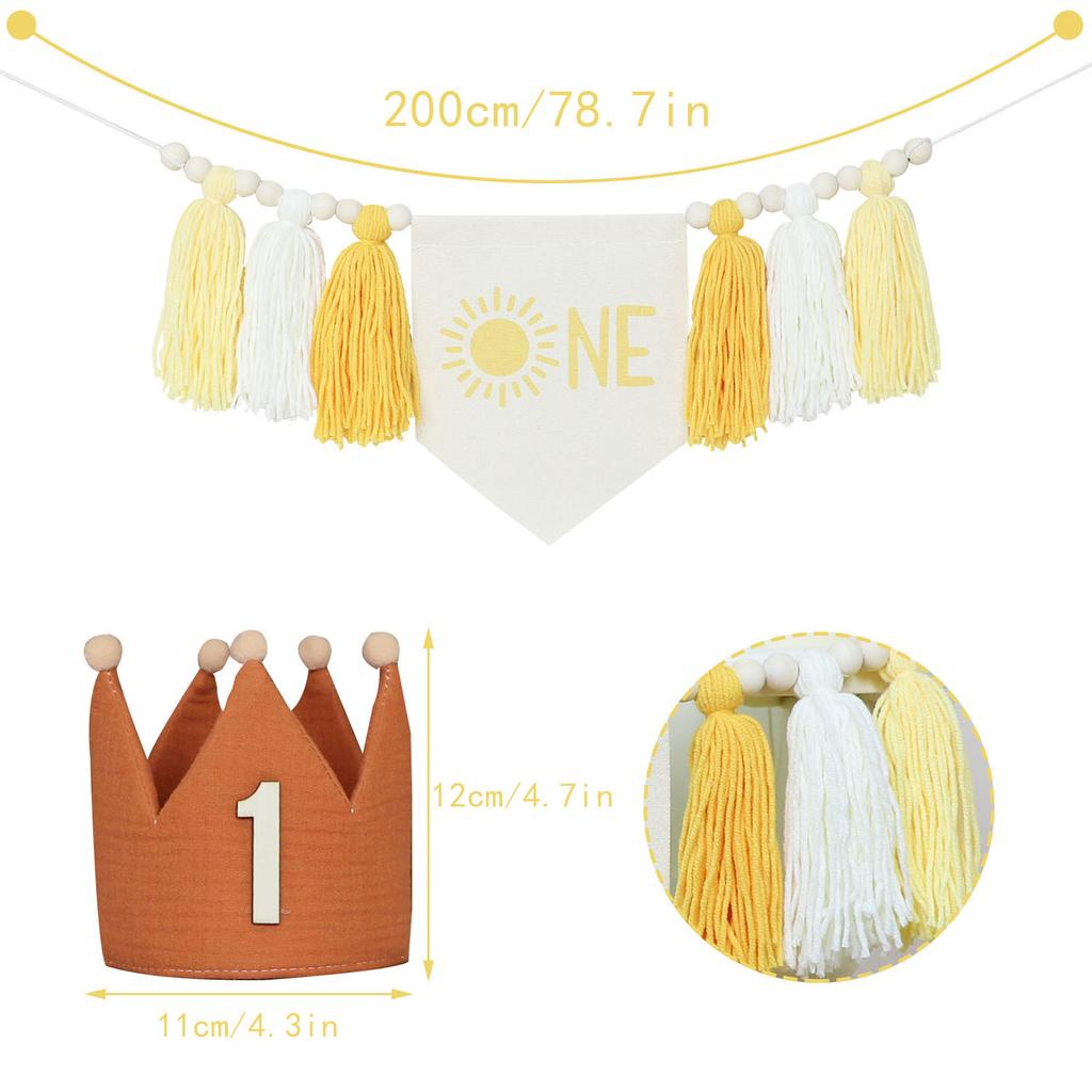 1th Sun Sign Birthday High Chair Banner Yellow Birthday Party Decoration,Sunshine Highchair Banner for Boy Girls Kids Bedroom