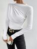 Solid Color Slim Fit Cami Top with Pleated Design Long Sleeve Women's T-Shirt