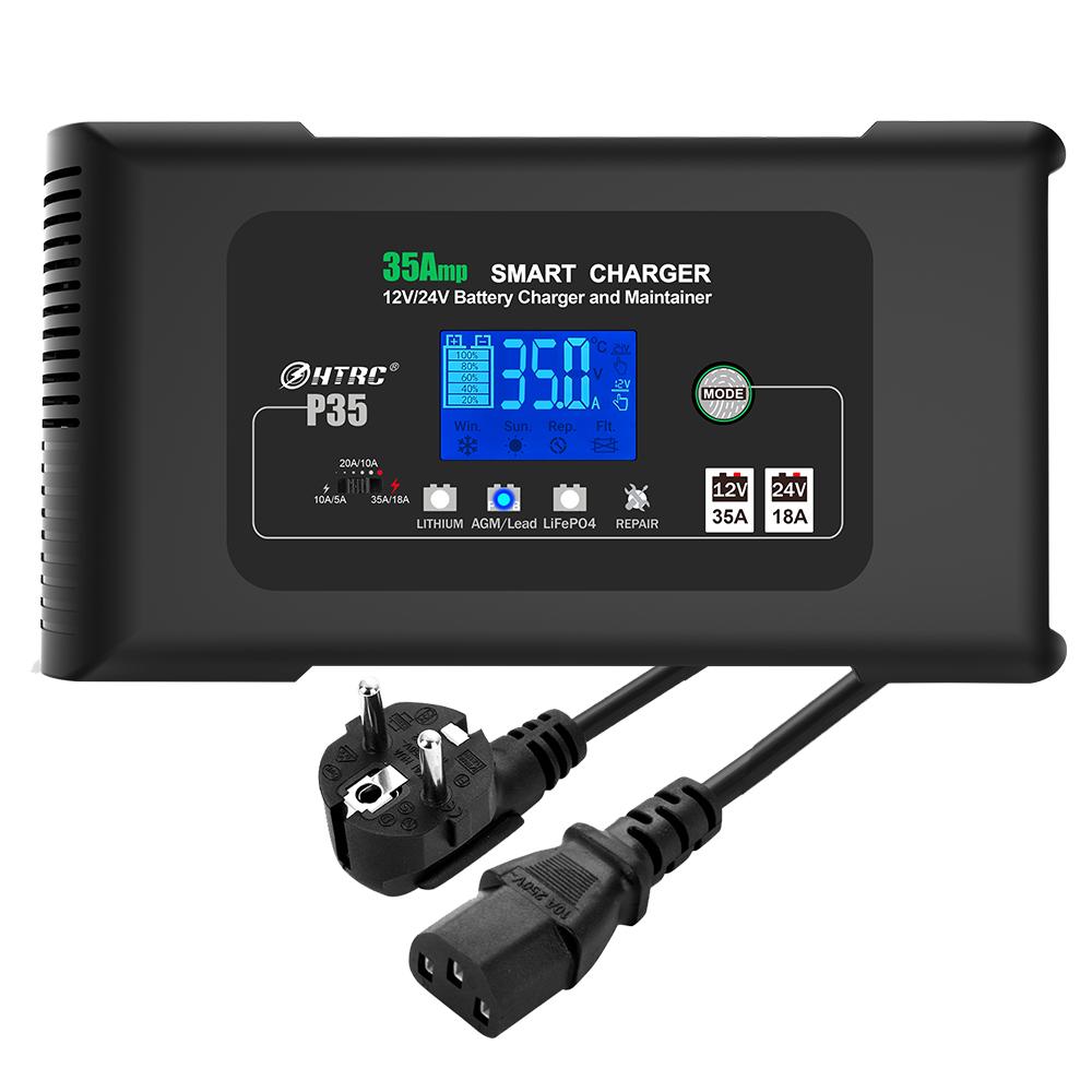Ładowarka HTRC P35 12V 24V 35A Ładowarka do akumulatora samochodowego do Auto Moto Ciężarówki Motocykla AGM Kwasowo-ołowiany PB GEL Wyświetlacz LCD Inteligentne ładowanie