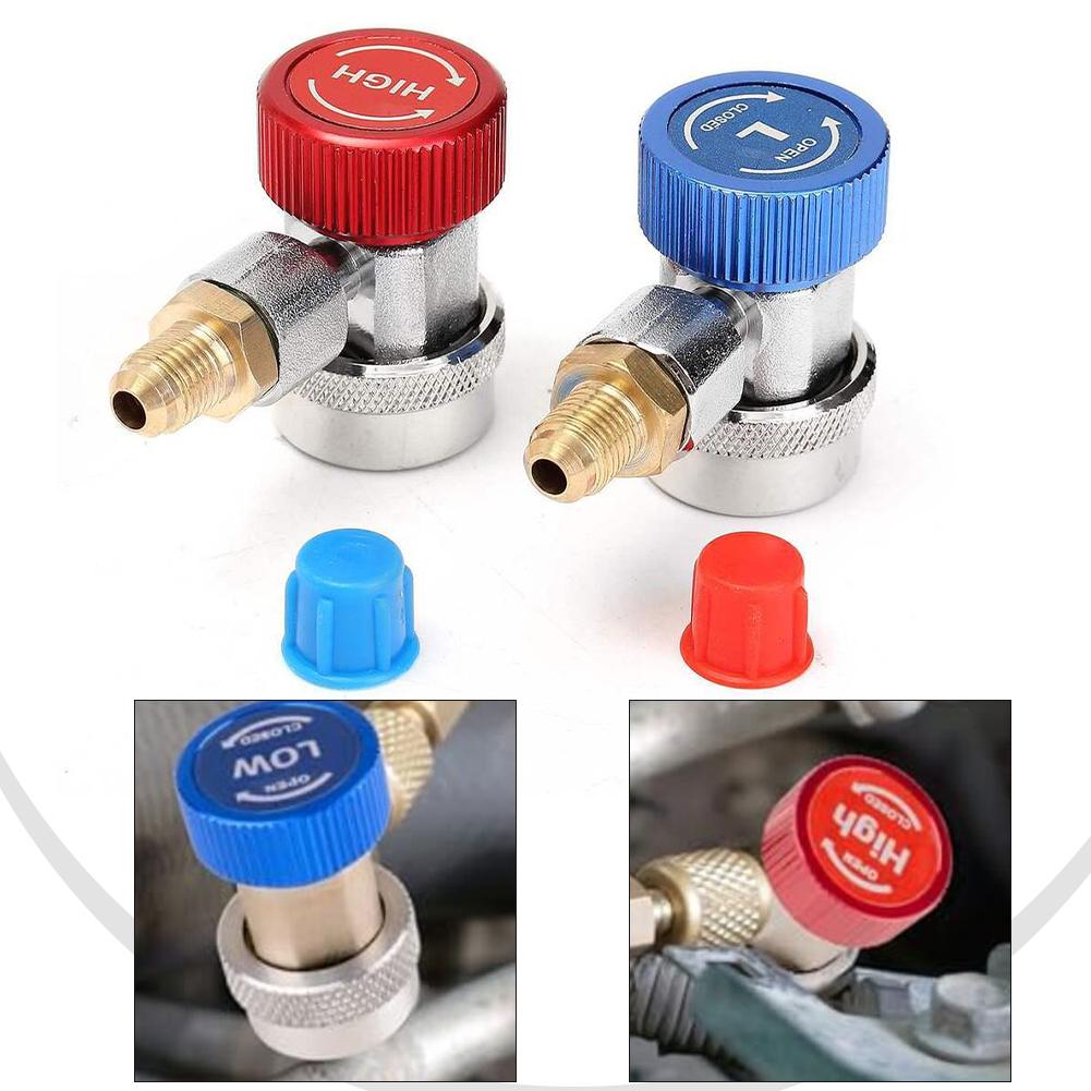 R134A Adapter Hose Set 2PCS for Automotive AC System Maintenance with High and Low Pressure Couplers for Recovery and Charging