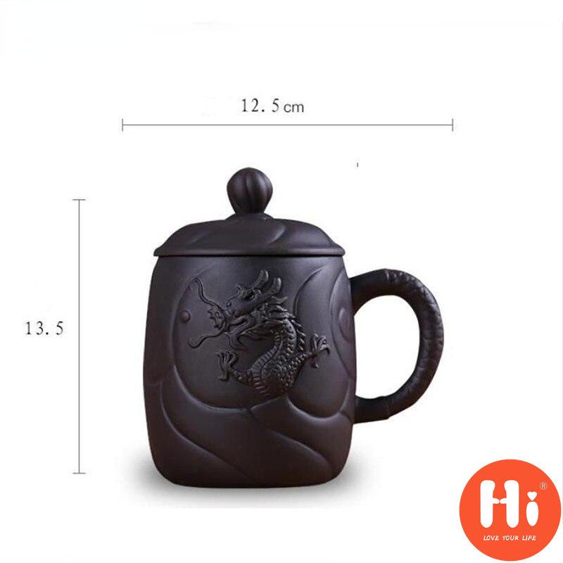 Hi fialová hlína reliéfní dračí šálky na čaj Retro hrnek na čaj s víčkem a infuzérem Ručně vyrobený šálek na vodu Nádobí na pití