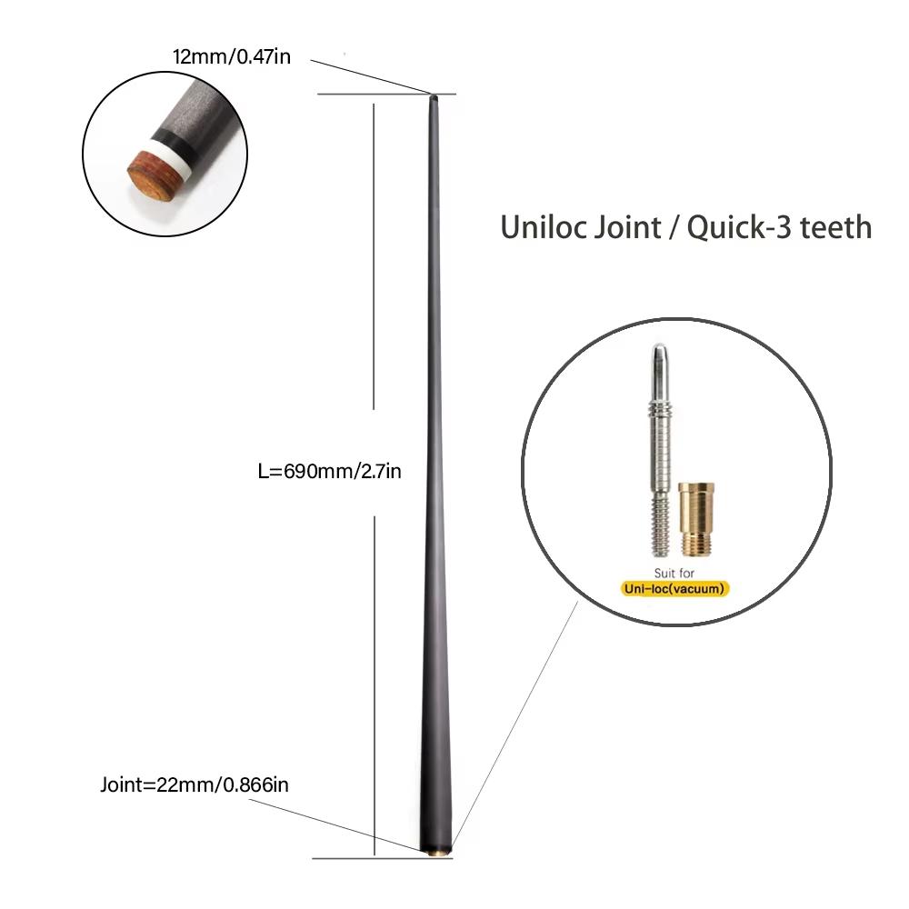 Profesionální karbonová tyč na kulečník | Nízká deformace, design Pro Taper s technologií Black Tech | Extra náhradní tyč na kulečník