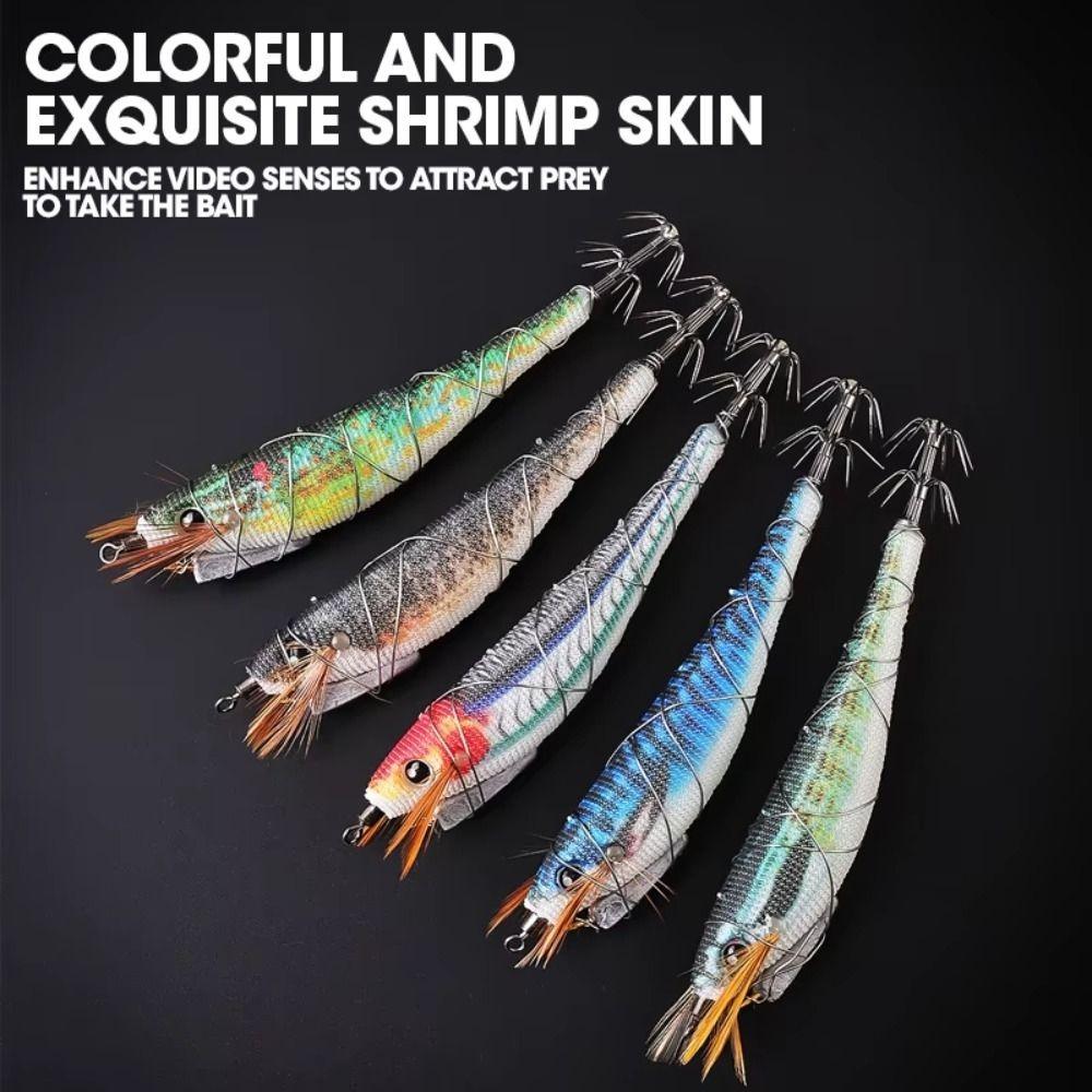 Plastic Metal Wire Wood Shrimp Multicolor Octopus Lure Durable Fishing Bait  Fishing