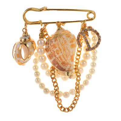 Nuevos Broches de Moda con Borlas de Perlas para Mujer Broche de Concha con Pedrería Broche Accesorios de Joyería de Lujo para Ropa
