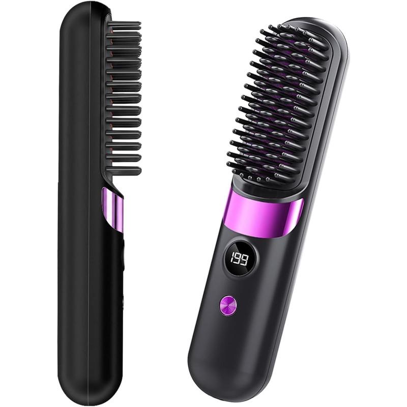 2026 Cordless Anti-Frizz Hot Hair Brush Quick Styling Fast Heat Ionic Ceramic Care Digital Display Type-C for Fine Normal Slightly Wavy Hair