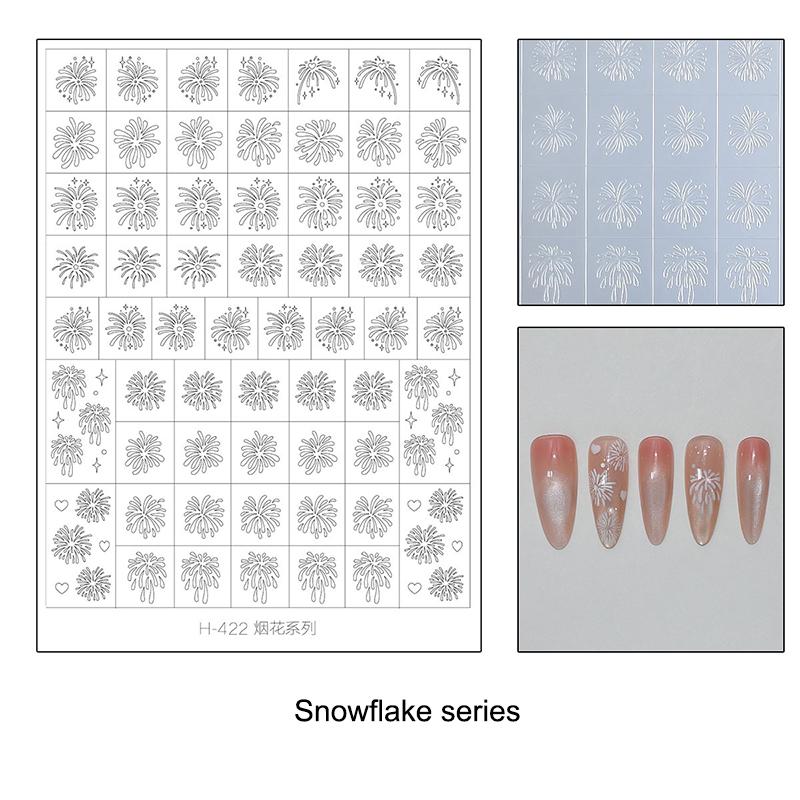 Flocon de neige creux transparent Feux d'artifice Cheval Autocollants pour ongles Pochoir aérographe Année du Cheval Série Nouvel An Décoration Autocollant pour ongles