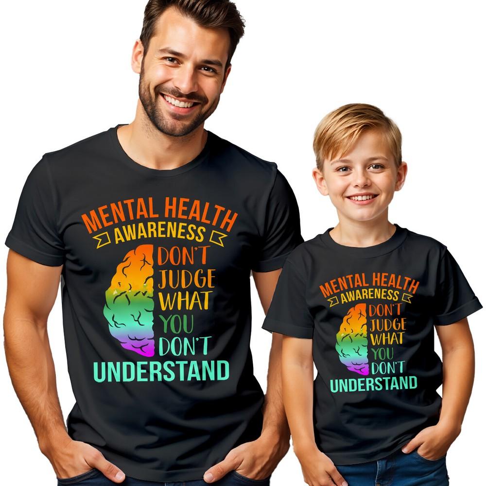 MensColorful Brain Mental Health Awareness T-Shirt Tee Anxiety Emotion#MHA