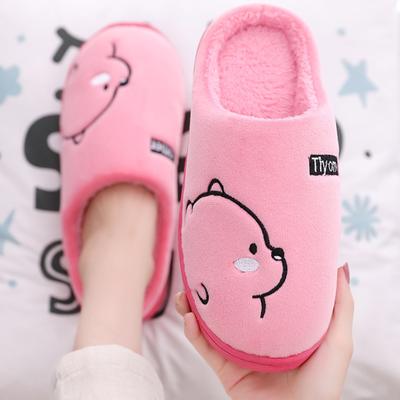 Cartoon Bear Slip-On Slippers for Women Winter Warm Plush Fleece Lined Indoor Slippers