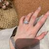 Creative Idea Silver 925 Diamond Studded Sparkling Strap Ring Retro Charms Exquisite Oval Wide Rings for Women Wedding Jewelry