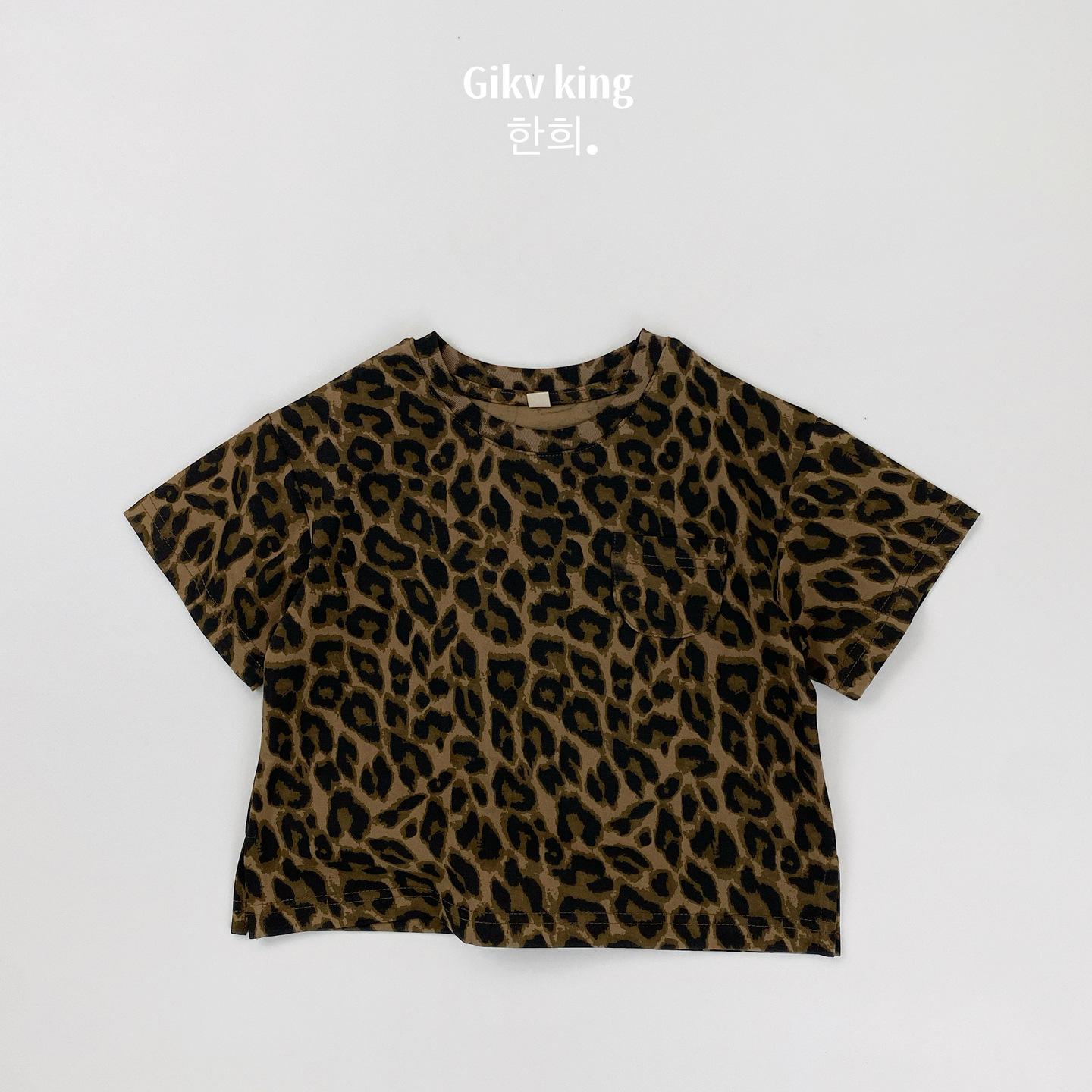 Kids Leopard Print Crew Neck Short Sleeve Casual T Shirt For Boys And Girls 80cm