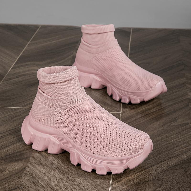 Unisex Sneakers Atmungsaktive hochelastische Socken Dicke Sohle Erhöhen Sportschuhe Damenschuhe
