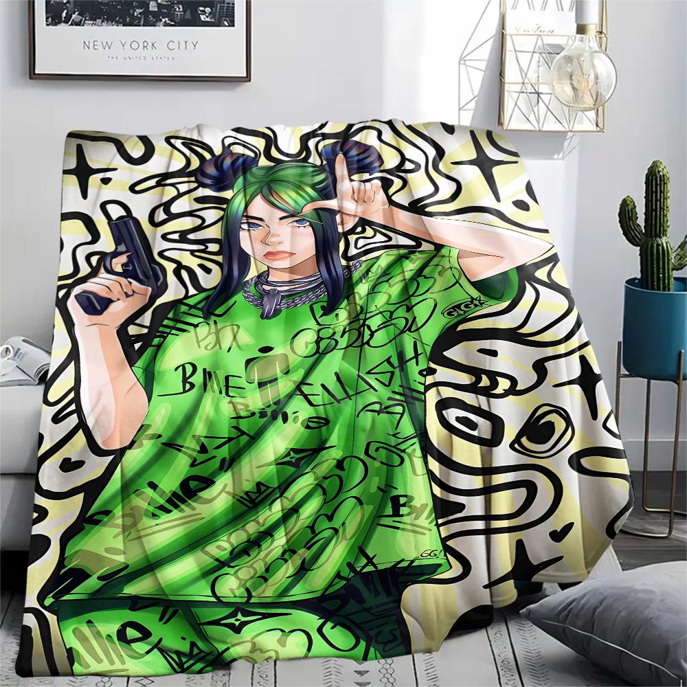 1PC Billie Eilish Print Flannel Blanket, High quality All Seasons, Home Decor, Warmth and Comfort, Perfect for Christmas Gifts