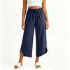 Women Casual Elastic Waist Drawstring Pants with Pockets Side Button Detail Relaxed Fit Cropped Trousers for Everyday Wear