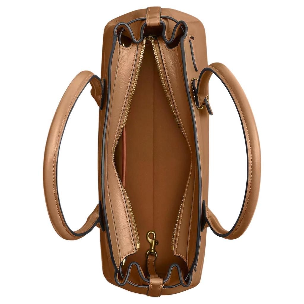 Coach Empire Carryall 34 Metal Brand Logo Zipper Closure Glazed Leather Shoulder Bag Large Women Shoulder Bag Brass Honey-Brown CAM03-B4T7J