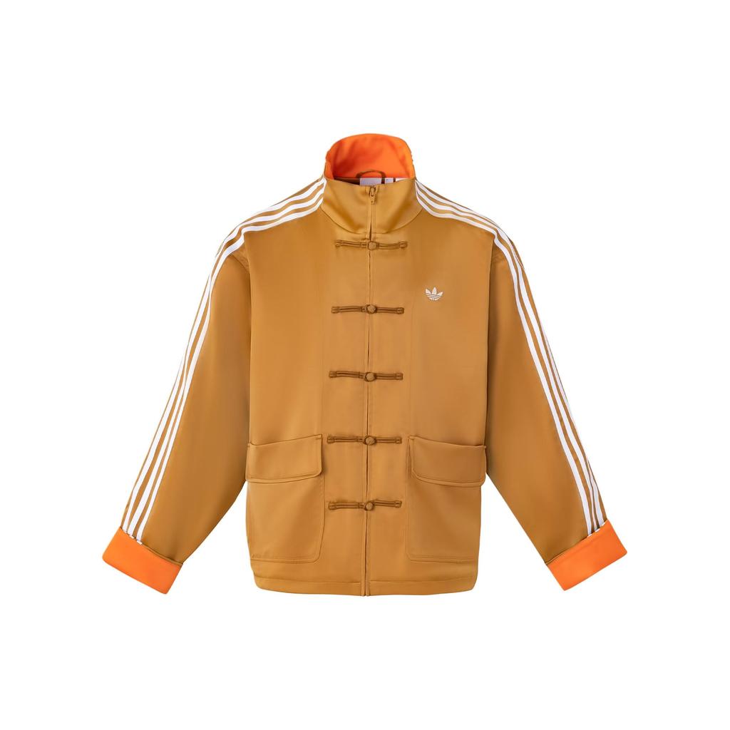 Adidas Originals SS24 Chinese Style Button Stripe Vintage Stand Collar Casual Long Sleeve Jacket Unisex Jacket Light-Brown JD3379