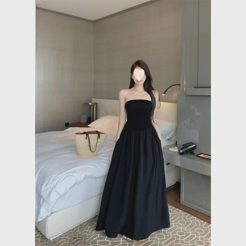 Women's White One-Shoulder Tube Top Patchwork Dress - Summer 2025 Sleeveless Mid-Length Skirt