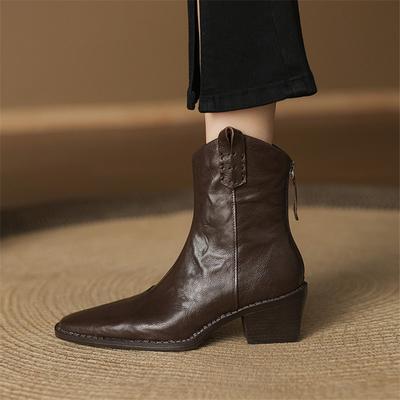 Fashion New Autumn/winter Genuine Leather Women Boots Square Toe Shoes for Women Fashion Boots High Heels Rear Zipper Western Boots
