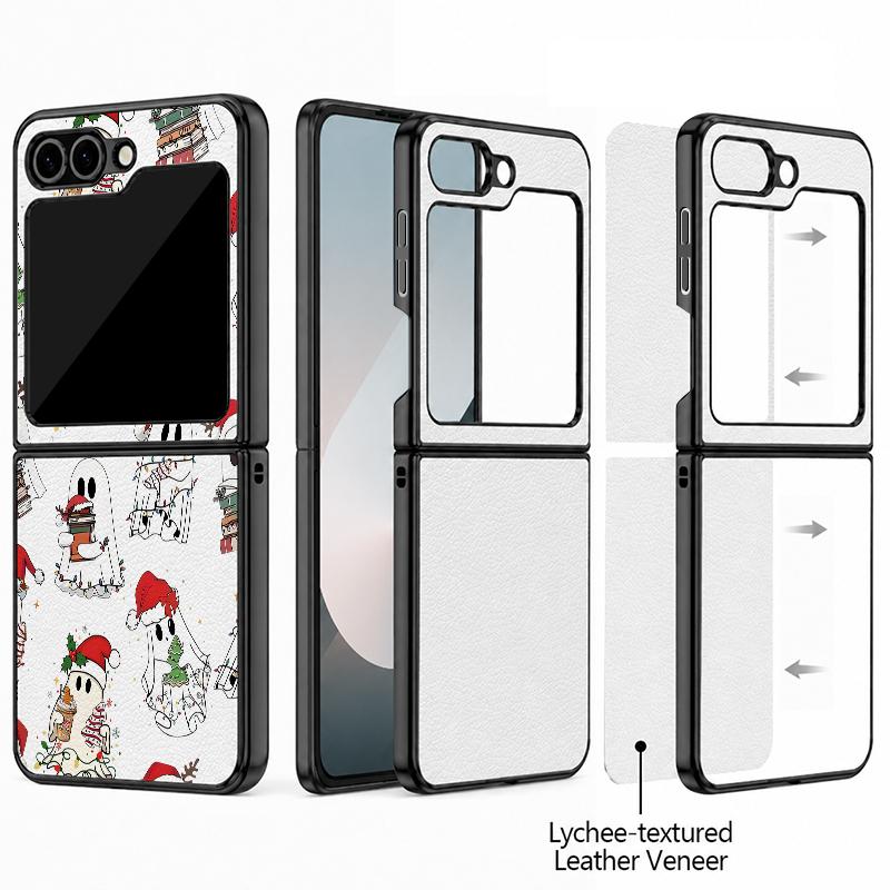 Christmas Ghost Halloween Case For Samsung Z Flip 8 7 FE 6 5 4 Hybrid Leather Skin Hard PC Bumper Cover For Galaxy Z Flip8 Flip7 Flip6 Flip5