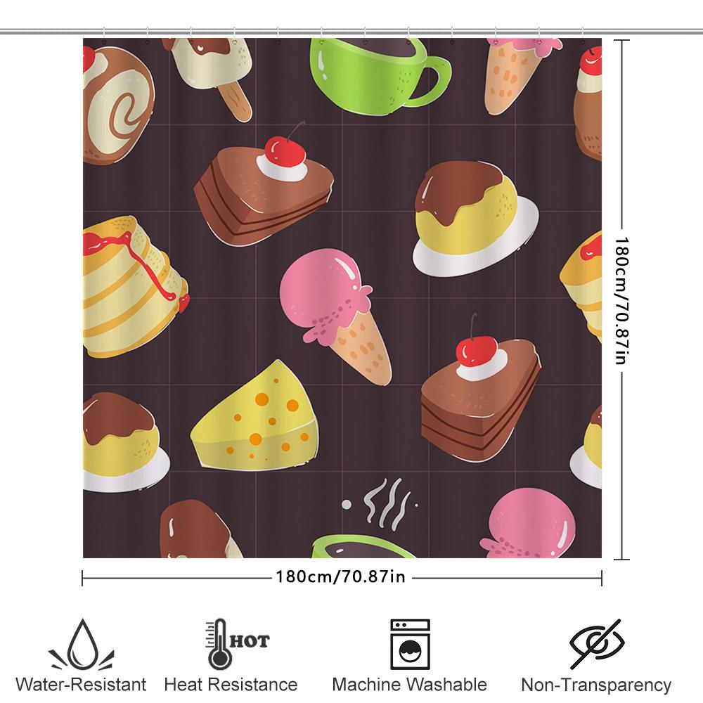 Vintage Style Ice Cream Pattern Shower Curtain For Bathroom Decoration Waterproof Fabric With Hook Rings
