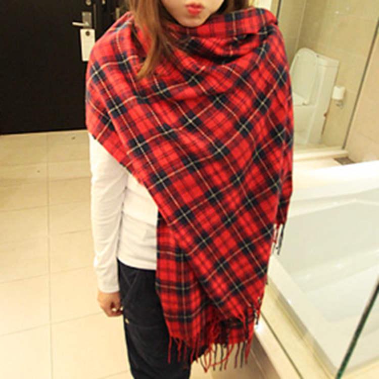 Autumn And Winter Warm Cashmere Fringed Student Plaid Scarf Women'S Winter Versatile Shawl