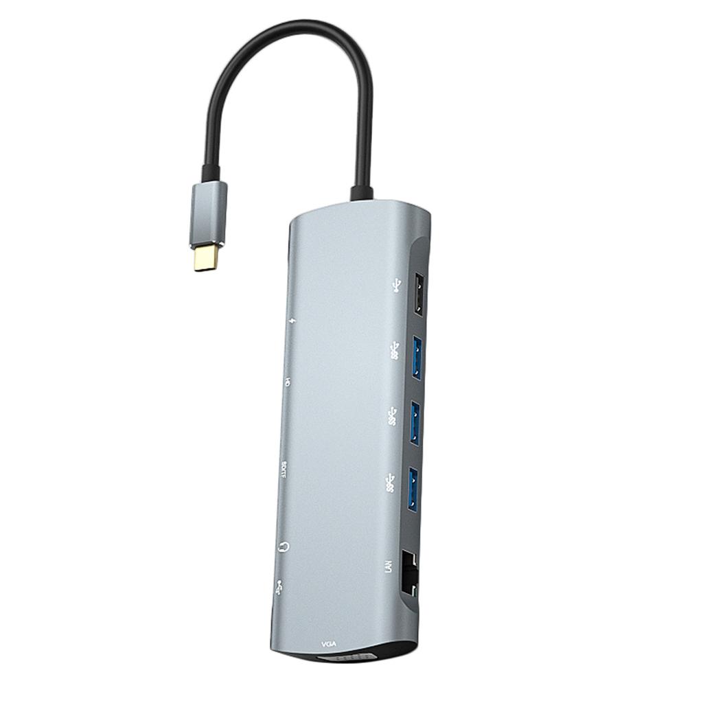 12-in-1 Hub Docking Station Type C To PD HD VGA USB3.0*3 USB2.0 RJ45 CAR CARD CARD