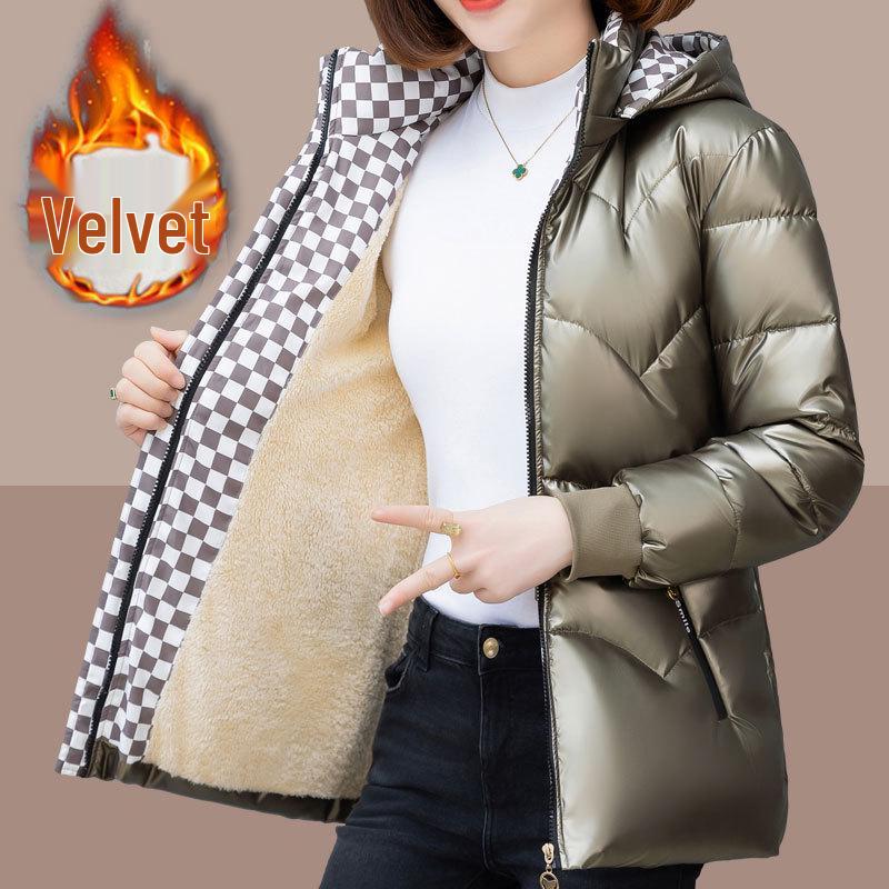 

2024 Женская хлопковая куртка на флисовой подкладке: Вьетнамский новогодний стиль, с капюшоном и блестящий XL золотой