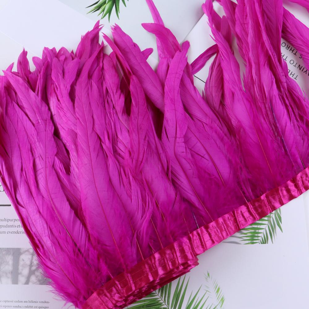 Red Rooster Tail Trims Natural Coque Feather Trimming Ribbon For Crafts Dress Skirt Carnival Costumes Plumes 10-12 Inch