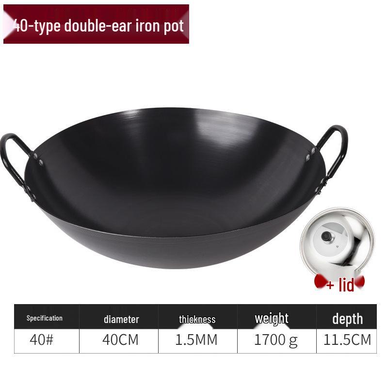 Classic Double-Ear Nitrided Iron Wok: Non-Stick, No Coating, Induction Compatible, Ideal for Home Stir-Frying