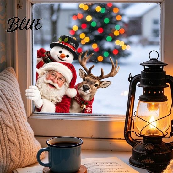 Winter Wonderland Decals Santa Claus Snowman and Elk Static Glass Stickers Christmas Window Cling Snow Scene Decor Removable PVC for Holiday