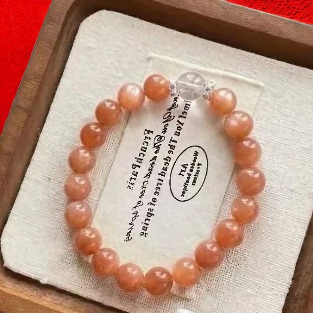 Exquisite Natural Orange Moonstone & Sunstone Peach Blossom Crystal Bracelet for Girlfriend
