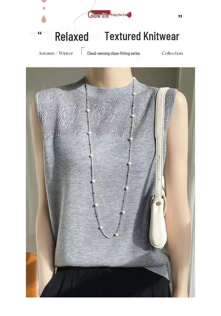 Women's 2024 Spring Ice Silk 3D Crochet Knit Vest – Loose, Round Neck, Short Style