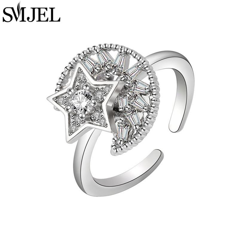 SMJEL Fidget Spinner Ring Anxiety for Women Crystal Demon Eyes Anti Stress Rings Flower Planet Sun Rotating Jewelry Wedding Gift