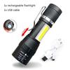 Lumineux XPE + COB 4Modes USB Rechargeable Étanche Zoomable Lampe De Poche LED Torche Tial Clip Câble