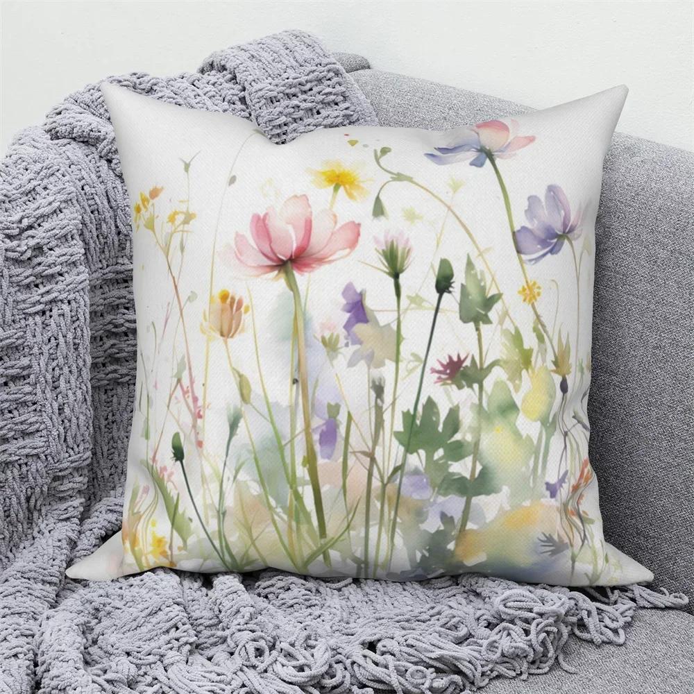 Customizable Watercolor Floral Plant Sofa Bed Cushion Cover Family Room Decor Throw Pillow Cover