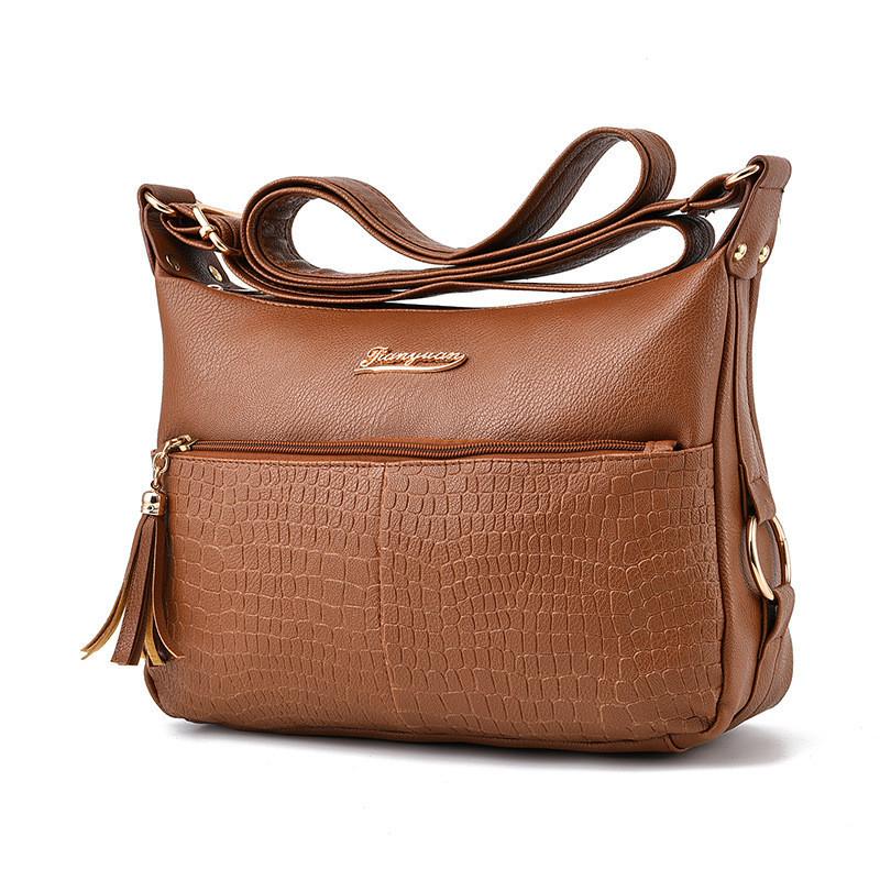 

2023 New Large Capacity Soft Leather Shoulder Crossbody Bag For Middle-aged And Elderly Mothers коричневий